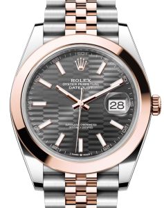Rolex Datejust 41 Rose Gold/Steel Slate Fluted Motif Index Dial Smooth Bezel Jubilee Bracelet 126301 - BRAND NEW
