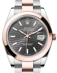 Rolex Datejust 41 Rose Gold/Steel Slate Fluted Motif Index Dial Smooth Bezel Oyster Bracelet 126301 - BRAND NEW