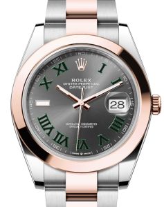 Rolex Datejust 41 Rose Gold/Steel "Wimbledon" Slate Roman Dial Smooth Bezel Oyster Bracelet 126301 - BRAND NEW