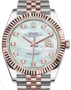 Rolex Datejust 41 Rose Gold/Steel White Mother of Pearl Diamond Dial Fluted Bezel Jubilee Bracelet 126331 - BRAND NEW