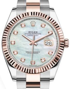 Rolex Datejust 41 Rose Gold/Steel White Mother of Pearl Diamond Dial Fluted Bezel Oyster Bracelet 126331 - BRAND NEW