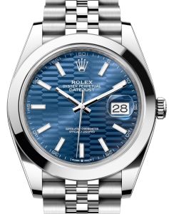 Rolex Datejust 41 Stainless Steel Blue Fluted Motif Index Dial Smooth Bezel Jubilee Bracelet 126300 - BRAND NEW
