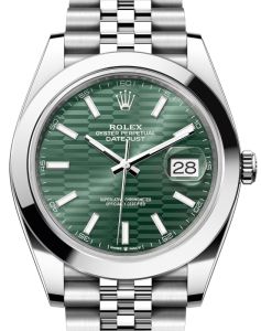 Rolex Datejust 41 Stainless Steel Mint Green Fluted Motif Index Dial Smooth Bezel Jubilee Bracelet 126300 - BRAND NEW