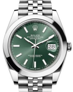 Rolex Datejust 41 Stainless Steel Mint Green Index Dial Smooth Bezel Jubilee Bracelet 126300 - BRAND NEW
