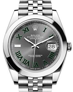 Rolex Datejust 41 Stainless Steel "Wimbledon" Slate Roman Dial Smooth Bezel Jubilee Bracelet 126300 - BRAND NEW