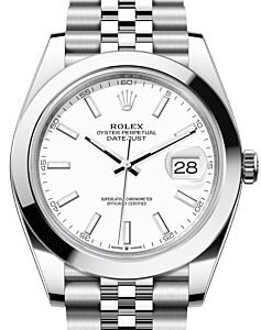 Rolex Datejust 41 Stainless Steel White Index Dial Smooth Bezel Jubilee Bracelet 126300 - BRAND NEW