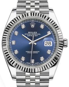 Rolex Datejust 41 White Gold/Steel Blue Diamond Dial Fluted Bezel Jubilee Bracelet 126334 - PRE-OWNED