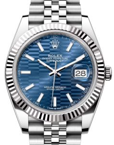 Rolex Datejust 41 White Gold/Steel Blue Fluted Motif Index Dial Fluted Bezel Jubilee Bracelet 126334 - BRAND NEW