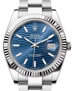 Rolex Datejust 41 White Gold/Steel Bright Blue Fluted Motif Index Dial Fluted Bezel Oyster Bracelet 126334