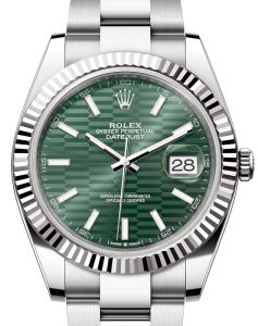 Rolex Datejust 41 White Gold/Steel Mint Green Fluted Motif Index Dial Fluted Bezel Oyster Bracelet 126334 - BRAND NEW