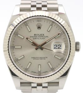 Rolex Datejust 41 White Gold/Steel Silver Index Dial Fluted Bezel Jubilee Bracelet 126334 - PRE-OWNED 