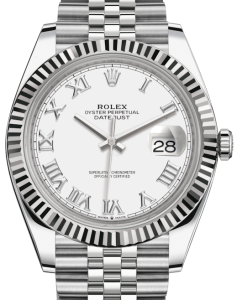 Rolex Datejust 41 White Gold/Steel White Roman Dial Fluted Bezel Jubilee Bracelet 126334 - PRE-OWNED
