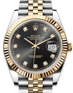 Rolex Datejust 41 Yellow Gold/Steel Black Diamond Dial Fluted Bezel Jubilee Bracelet 126333 - BRAND NEW