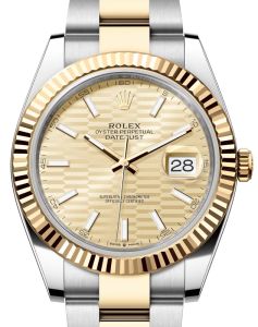 Rolex Datejust 41 Yellow Gold/Steel Golden Fluted Motif Index Dial Fluted Bezel Oyster Bracelet 126333 - BRAND NEW