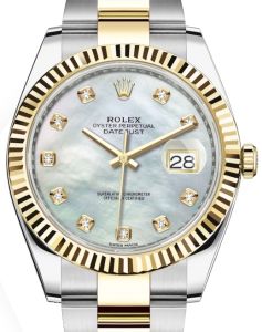 Rolex Datejust 41 Yellow Gold/Steel White Mother of Pearl Diamond Dial Fluted Bezel Oyster Bracelet 126333 - BRAND NEW