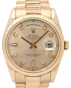 Rolex Day-Date 36 Rose Gold Sundust Diamond Dial & Fluted Bezel President Bracelet 118235 - PRE-OWNED