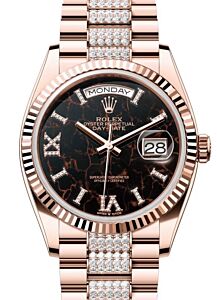 Rolex Day-Date 36 President Rose Gold Eisenkiesel Dial Fluted Bezel Diamond Bracelet 128235