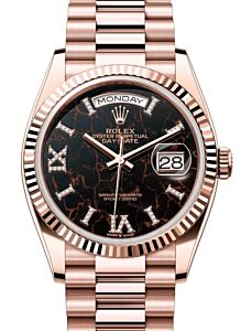 Rolex Day-Date 36 President Rose Gold Eisenkiesel Diamond Dial Fluted Bezel 128235