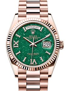 Rolex Day-Date 36 President Rose Gold Green Aventurine Diamond Dial Fluted Bezel 128235