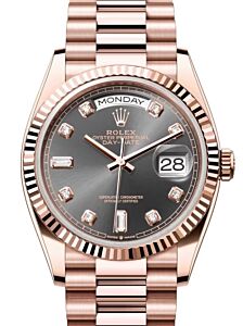 Rolex Day-Date 36 President Rose Gold Slate Diamond Dial Fluted Bezel 128235