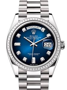 Rolex Day-Date 36 President White Gold Blue Ombre Diamond Dial & Bezel 128399TBR