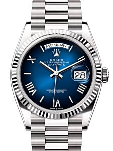 Rolex Day-Date 36 President White Gold Blue Ombre Roman Dial 128239