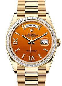 Rolex Day-Date 36 President Yellow Gold Carnelian Orange Diamond Dial & Bezel 128398TBR
