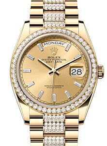 Rolex Day-Date 36 President Yellow Gold Champagne Baguette Dial Diamond Bezel & Bracelet 128348RBR