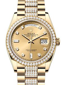 Rolex Day-Date 36 President Yellow Gold Champagne Dial Diamond Bezel & Bracelet 128348RBR