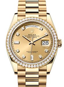 Rolex Day-Date 36 President Yellow Gold Champagne Diamond Dial & Bezel 128348RBR