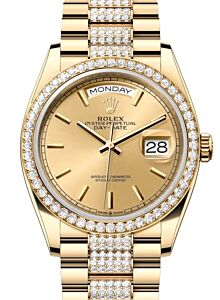 Rolex Day-Date 36 President Yellow Gold Champagne Index Dial Diamond Bezel & Bracelet 128348RBR