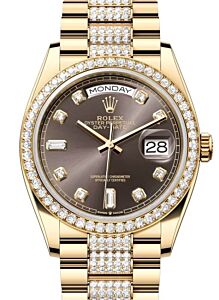 Rolex Day-Date 36 President Yellow Gold Dark Grey Dial Diamond Bezel & Bracelet 128348RBR