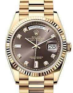 Rolex Day-Date 36 President Yellow Gold Dark Grey Diamond Dial 128238 - BRAND NEW