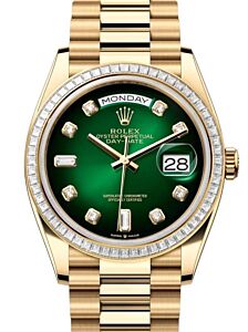 Rolex Day-Date 36 President Yellow Gold Green Ombre Diamond Dial & Bezel 128398TBR