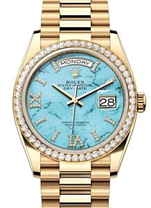 Rolex Day-Date 36 President Yellow Gold Turquoise "Tiffany" Diamond Dial & Bezel 128348RBR