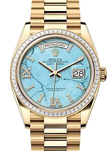 Rolex Day-Date 36 President Yellow Gold Turquoise "Tiffany" Diamond Dial & Bezel 128398TBR
