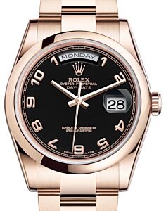 Rolex Day-Date 36 Rose Gold Black Arabic Dial & Smooth Domed Bezel Oyster Bracelet 118205 - BRAND NEW