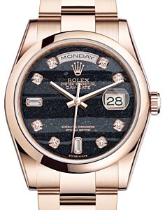 Rolex Day-Date 36 Rose Gold Ferrite Diamond Dial & Smooth Domed Bezel Oyster Bracelet 118205 - BRAND NEW