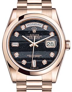 Rolex Day-Date 36 Rose Gold Ferrite Diamond Dial & Smooth Domed Bezel President Bracelet 118205 - BRAND NEW