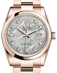 Rolex Day-Date 36 Rose Gold Meteorite Diamond Dial & Smooth Domed Bezel Oyster Bracelet 118205 - BRAND NEW