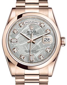 Rolex Day-Date 36 Rose Gold Meteorite Diamond Dial & Smooth Domed Bezel President Bracelet 118205 - BRAND NEW