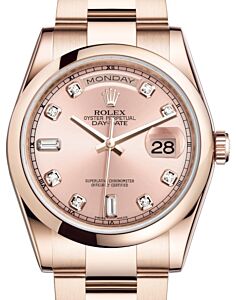 Rolex Day-Date 36 Rose Gold Pink Diamond Dial & Smooth Domed Bezel Oyster Bracelet 118205 - BRAND NEW
