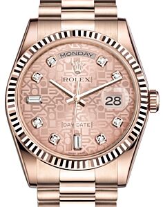 Rolex Day-Date 36 Rose Gold Pink Jubilee Diamond Dial & Fluted Bezel President Bracelet 118235