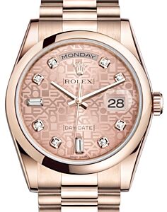 Rolex Day-Date 36 Rose Gold Pink Jubilee Diamond Dial & Smooth Domed Bezel President Bracelet 118205 - BRAND NEW
