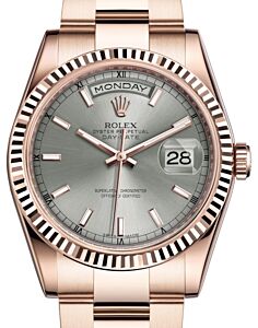 Rolex Day-Date 36 Rose Gold Rhodium Index Dial & Fluted Bezel Oyster Bracelet 118235