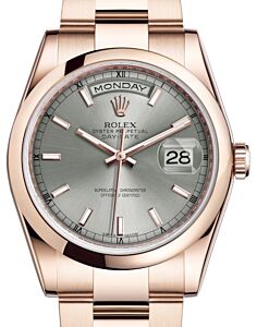 Rolex Day-Date 36 Rose Gold Rhodium Index Dial & Smooth Domed Bezel Oyster Bracelet 118205 - BRAND NEW