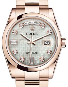 Rolex Day-Date 36 Rose Gold White Mother of Pearl with Oxford Motif Diamond Dial & Smooth Domed Bezel Oyster Bracelet 118205 - BRAND NEW