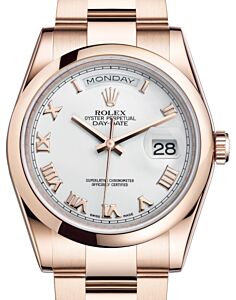 Rolex Day-Date 36 Rose Gold White Roman Dial & Smooth Domed Bezel Oyster Bracelet 118205 - BRAND NEW