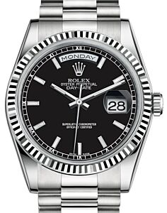 Rolex Day-Date 36 White Gold Black Index Dial & Fluted Bezel President Bracelet 118239 - BRAND NEW