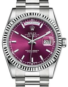 Rolex Day-Date 36 White Gold Cherry Index Dial & Fluted Bezel President Bracelet 118239 - BRAND NEW